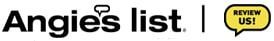 Angie’s List logo with a yellow “Review Us!” speech bubble
