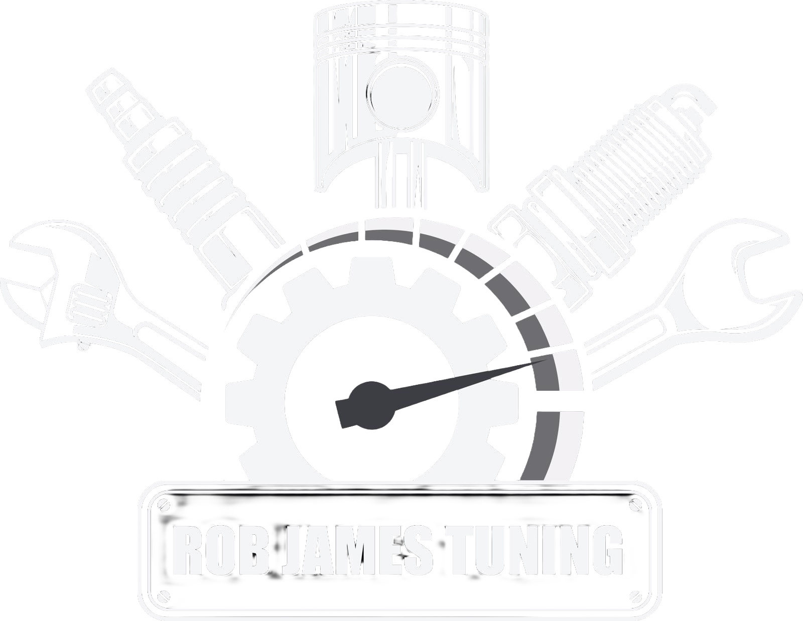 Logo with engine parts around a speedometer reading, “Mecanic Tuning” text at the base.