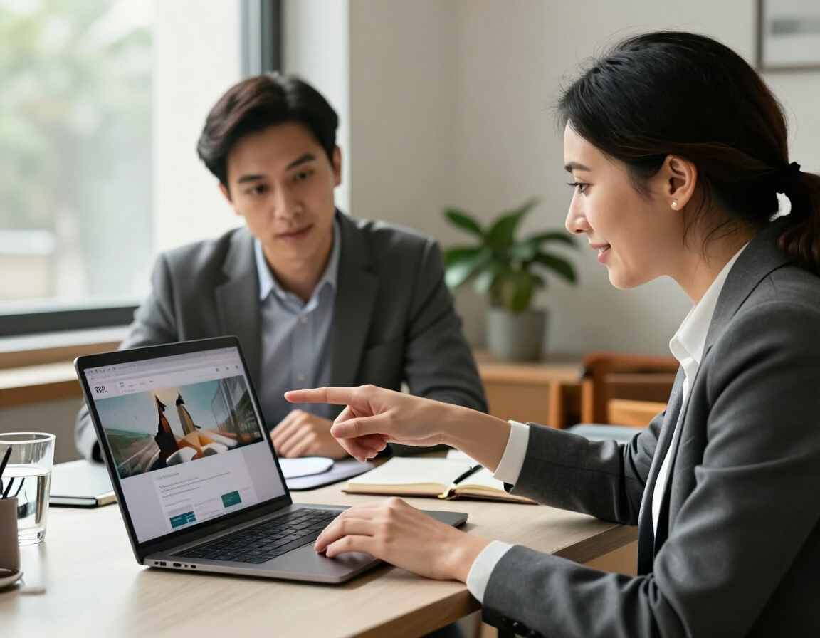Client and agency reviewing a website project together