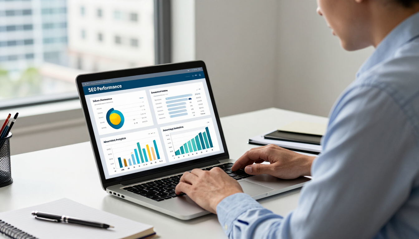 Marketing performance dashboard on a laptop