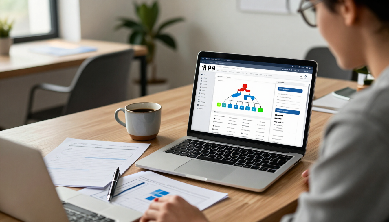 Developer reviewing SEO structure and website content on a laptop