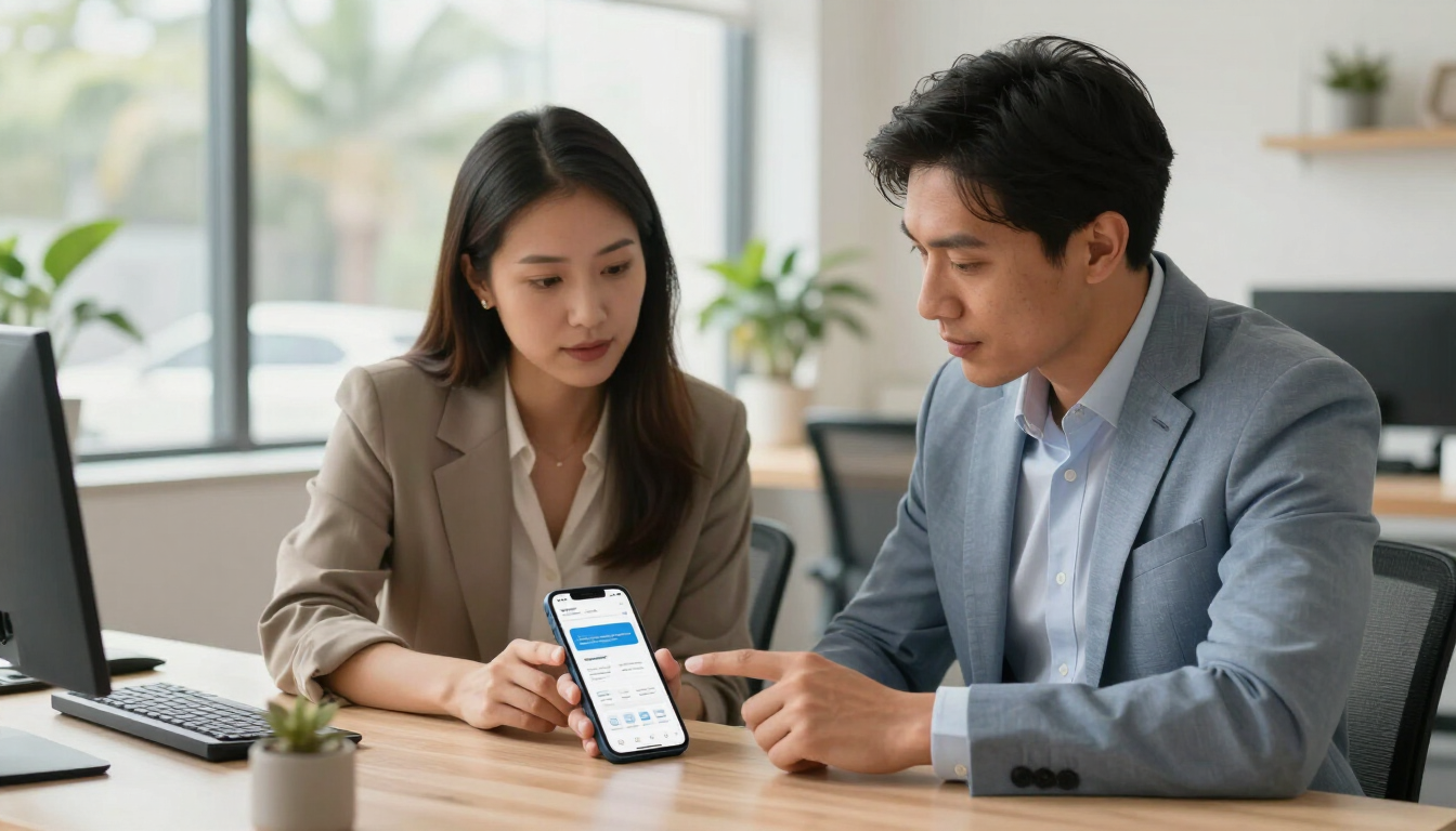 Mobile app development companies in Tampa helping a small business review an app prototype