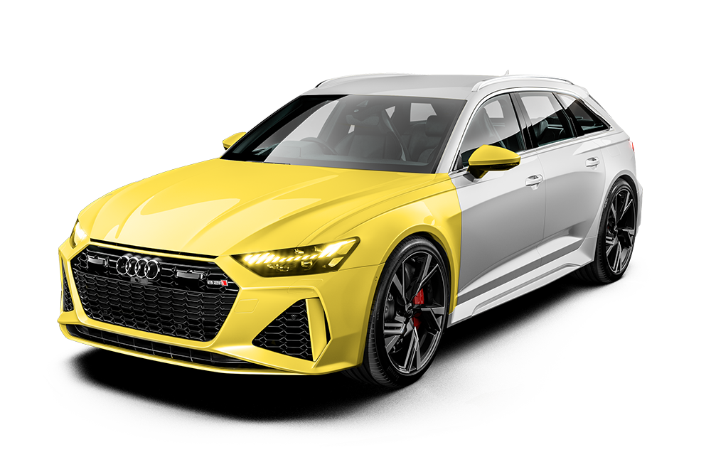 Yellow and white sports car on a white background