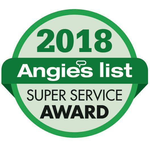 2018 Angie’s List Super Service Award green-and-white badge