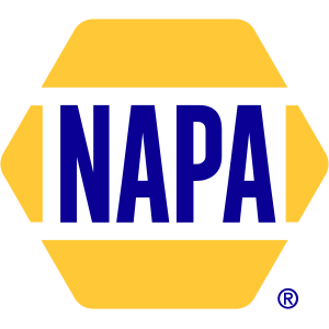 NAPA logo in blue on a yellow hexagonal background