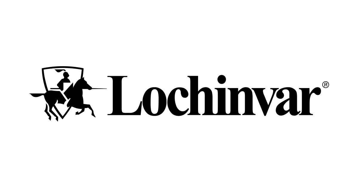 Un logo noir et blanc pour lochinvar avec un homme à cheval.