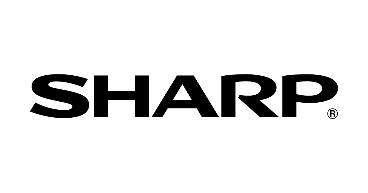 Le logo sharp est noir et blanc sur fond blanc.