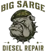 Big Sarge Diesel Repair logo with an angry bulldog in a camouflage helmet, olive and white text.