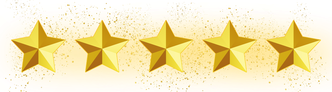 Five gold stars on a light beige, speckled background