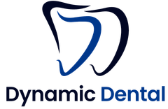 The logo for dynamic dental shows a tooth and the words dynamic dental.