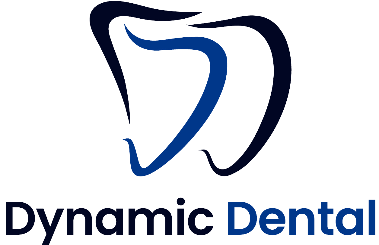 The logo for dynamic dental shows a tooth and the words dynamic dental.