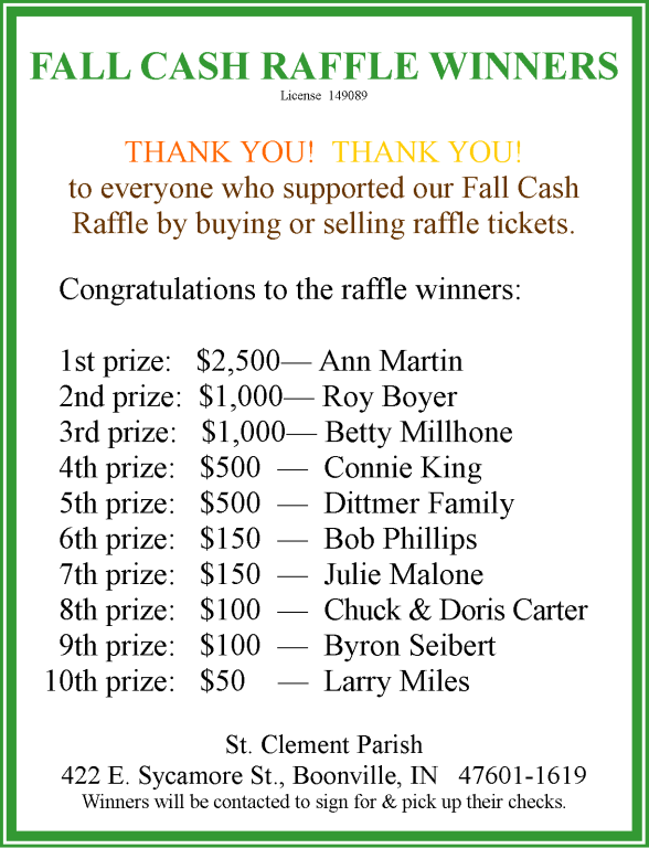 2019 Cash Raffle winners