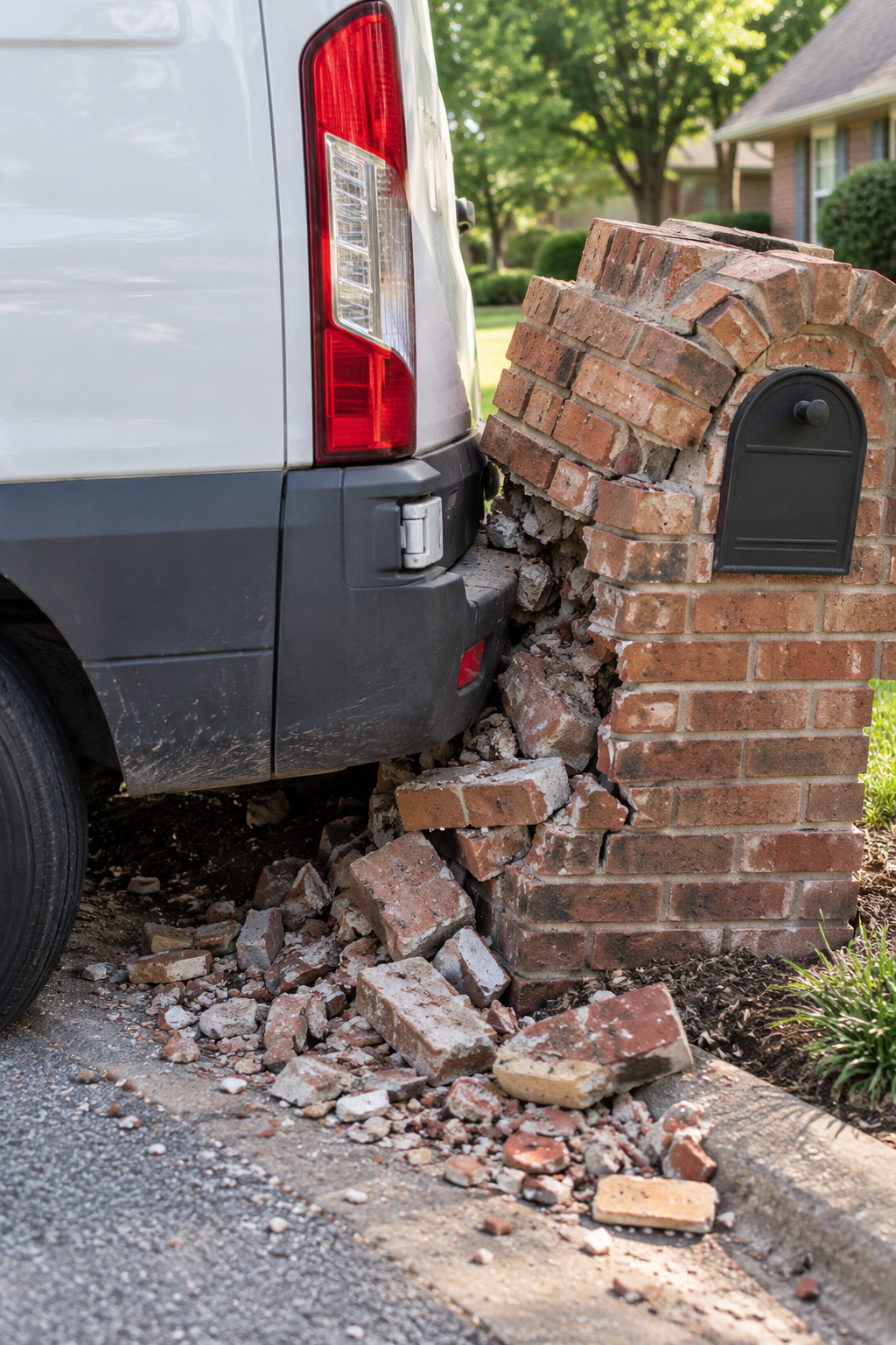brick mailbox destroyed by delivery driver