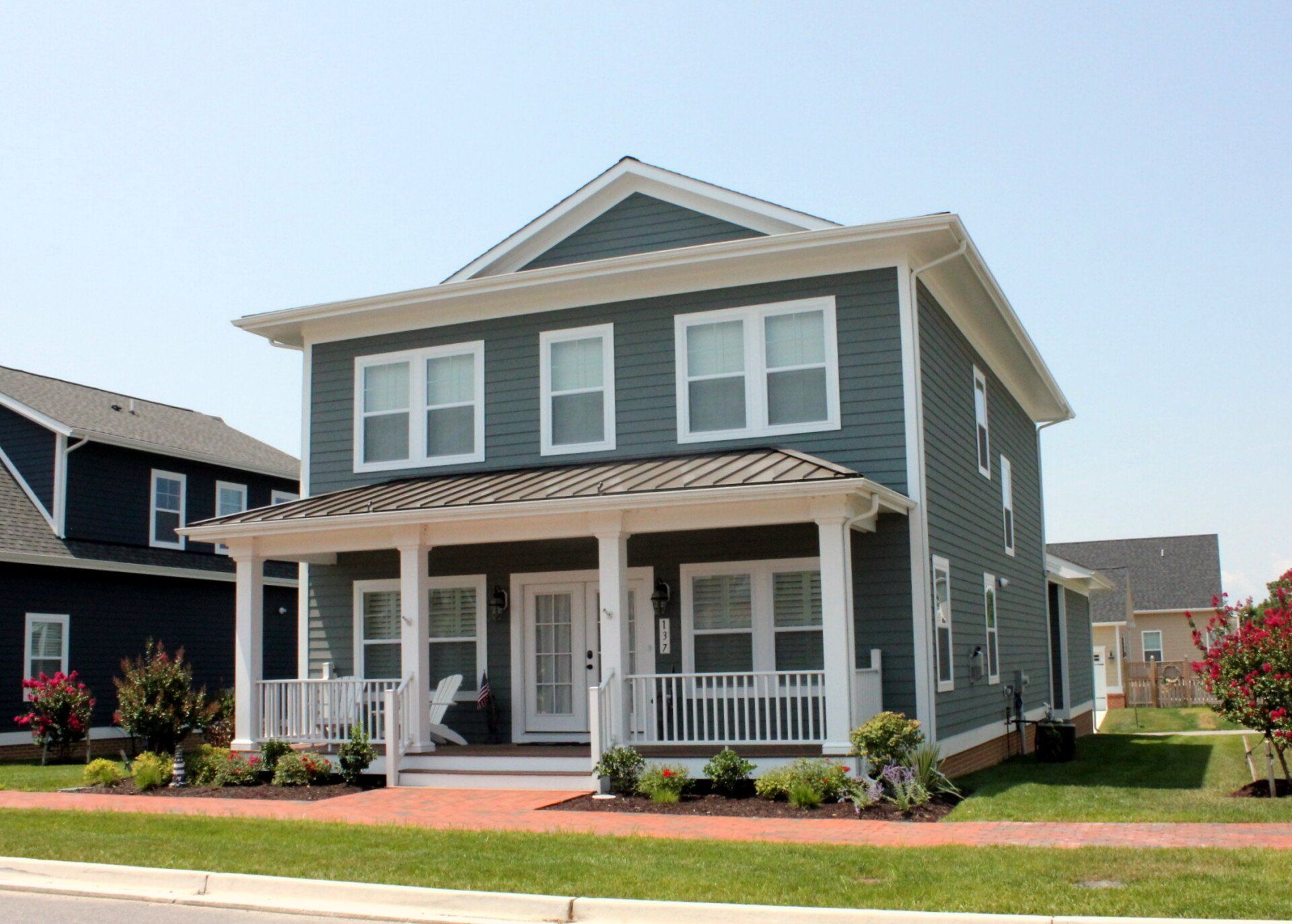 Blue two story home exterior | Kitty Hawk Classic | Covell Communities | Chester, Maryland 21619