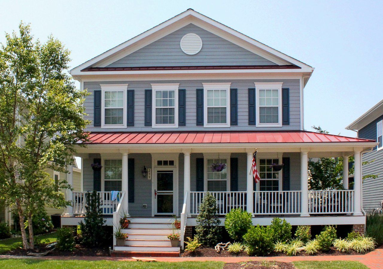 Grey home with porch exterior | Port Royal Executive | Covell Communities | Chester, Maryland 21619