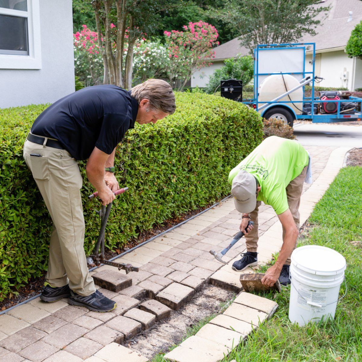 Men Installing Pavement — Jacksonville FL — Paver Protections LLC