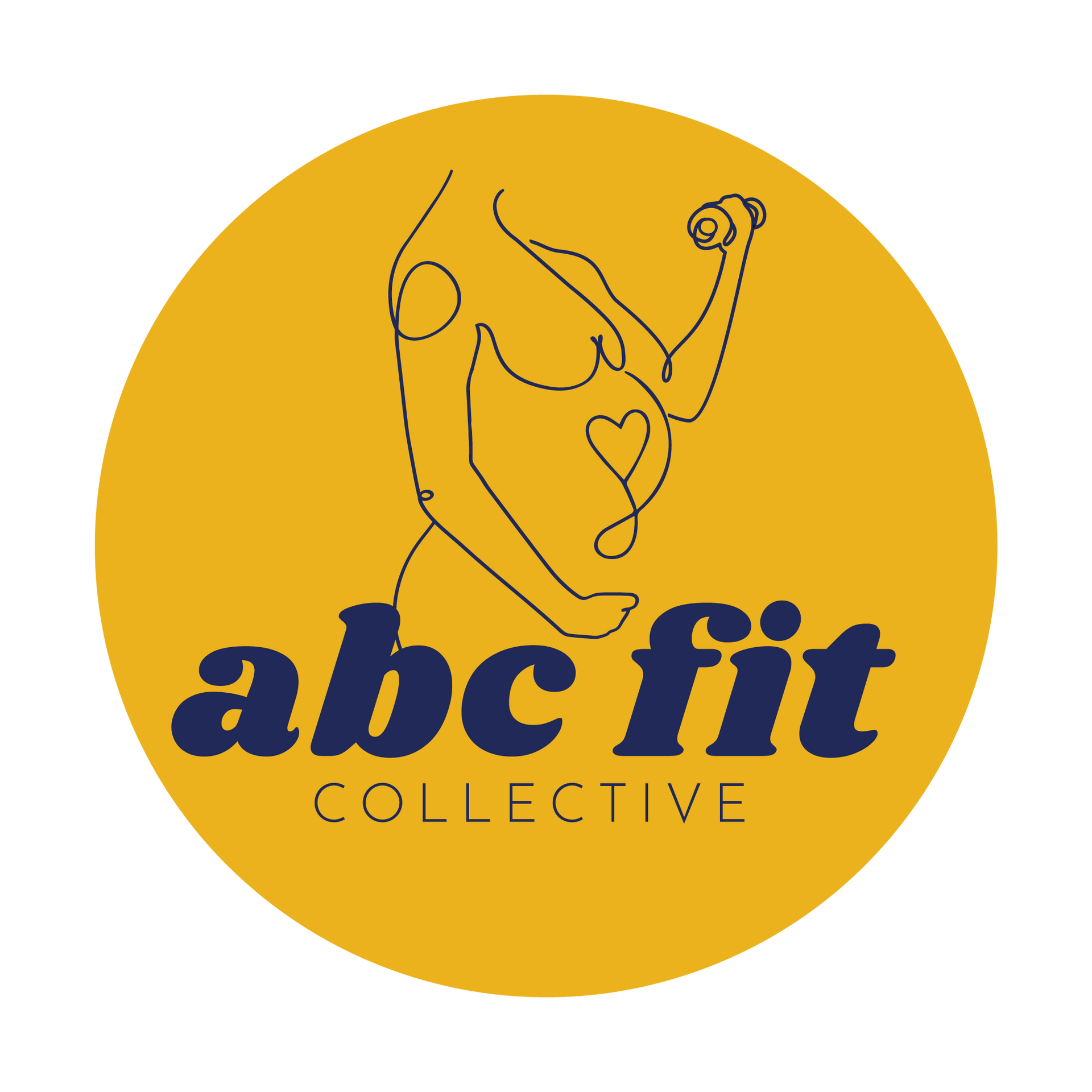 The logo for abc fit collective is a drawing of a woman holding a dumbbell.