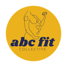 The logo for abc fit collective is a drawing of a woman holding a dumbbell.