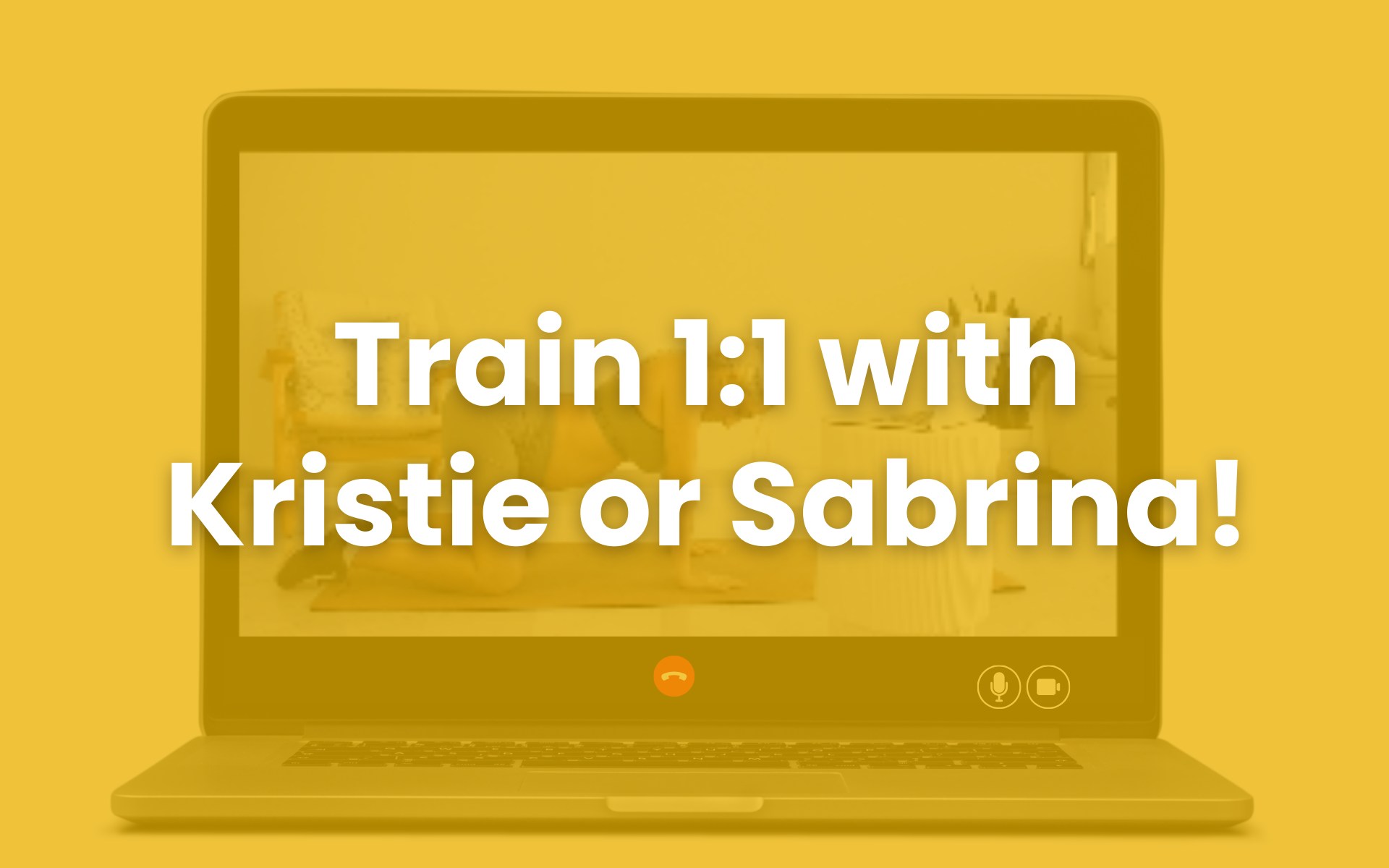 A laptop with the words `` train 1 : 1 with kristie or sabrina '' on it.