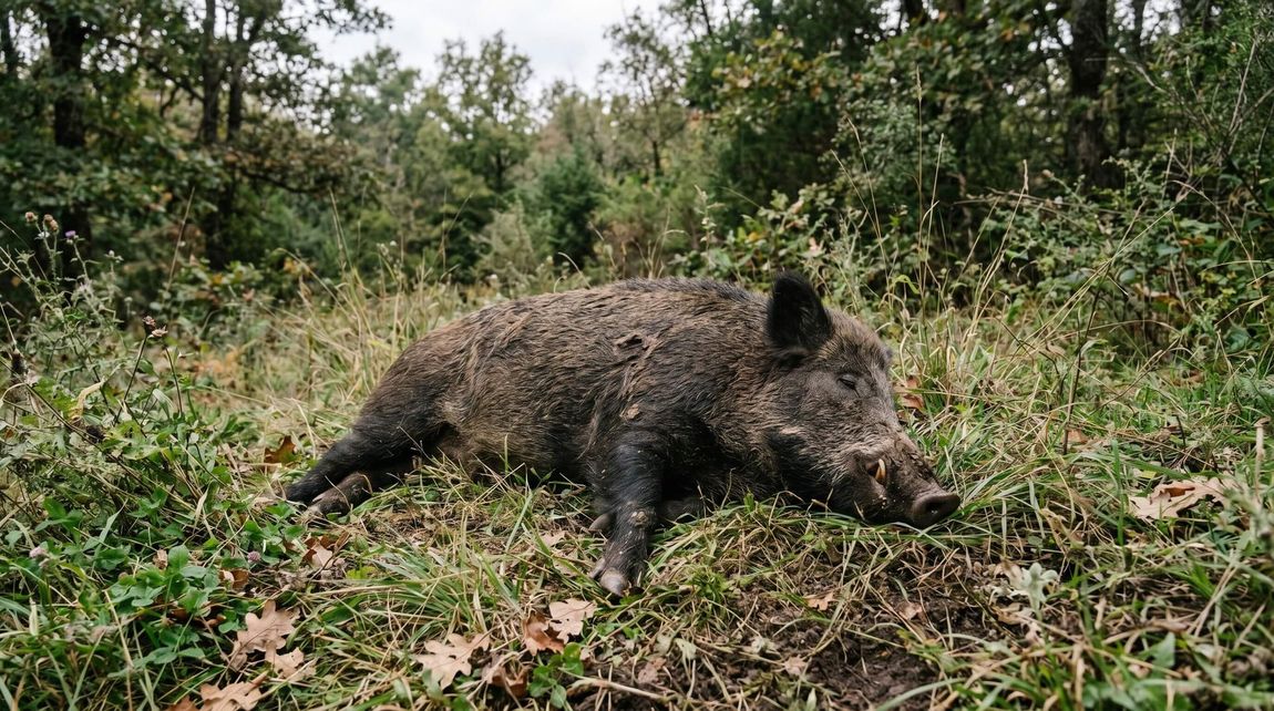 Dead hog laying on ground