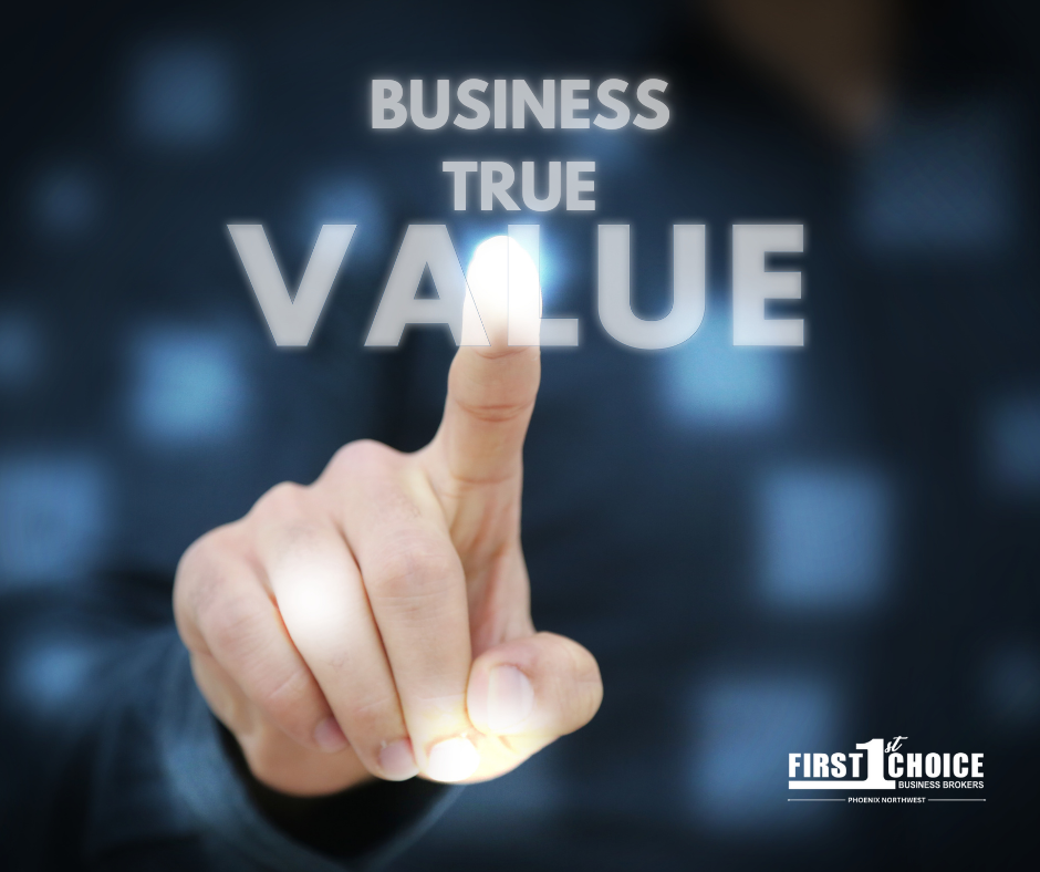A person pressing a button that says business true value