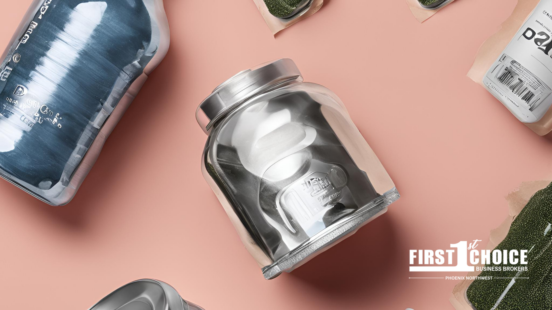 A glass jar filled with coins is sitting on top of a pink table.