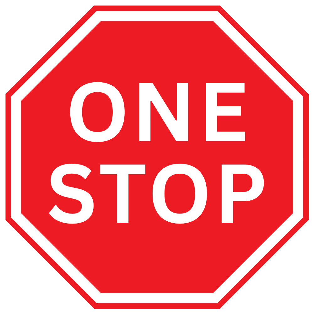 Red octagonal sign reading
