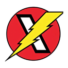 Red circle with a black-and-white lightning bolt symbol, overlaid by a yellow zigzag bolt.