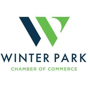 Winter Park Chamber of Commerce logo with blue and green stylized W above text