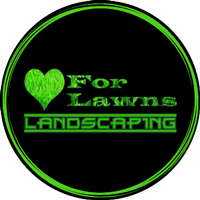 The logo for for lawns landscaping has a heart in the middle of it.