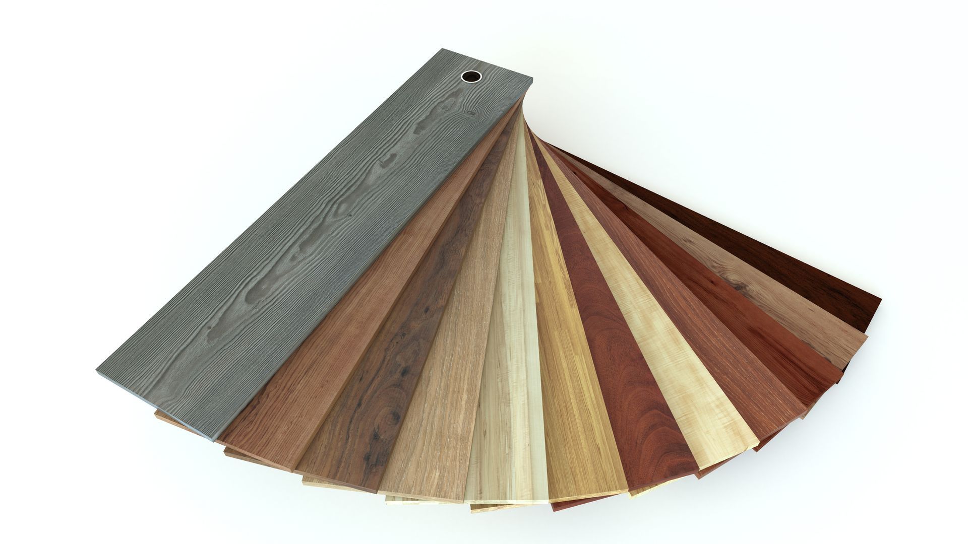 Un ventaglio fatto di campioni di legno di diversi colori