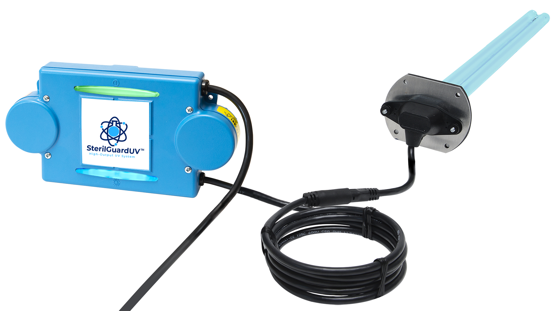 A blue device with a blue light attached to it.