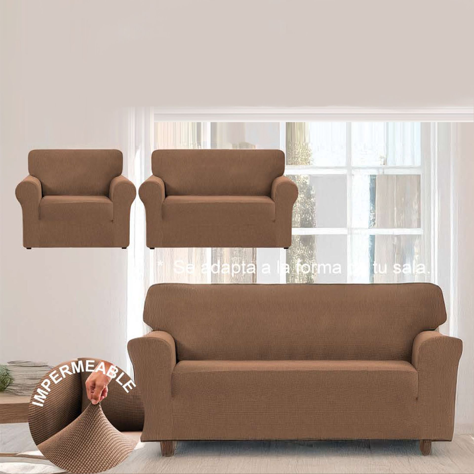 Juego de cubre salas ELÁSTICO BEIGE- CAMEL