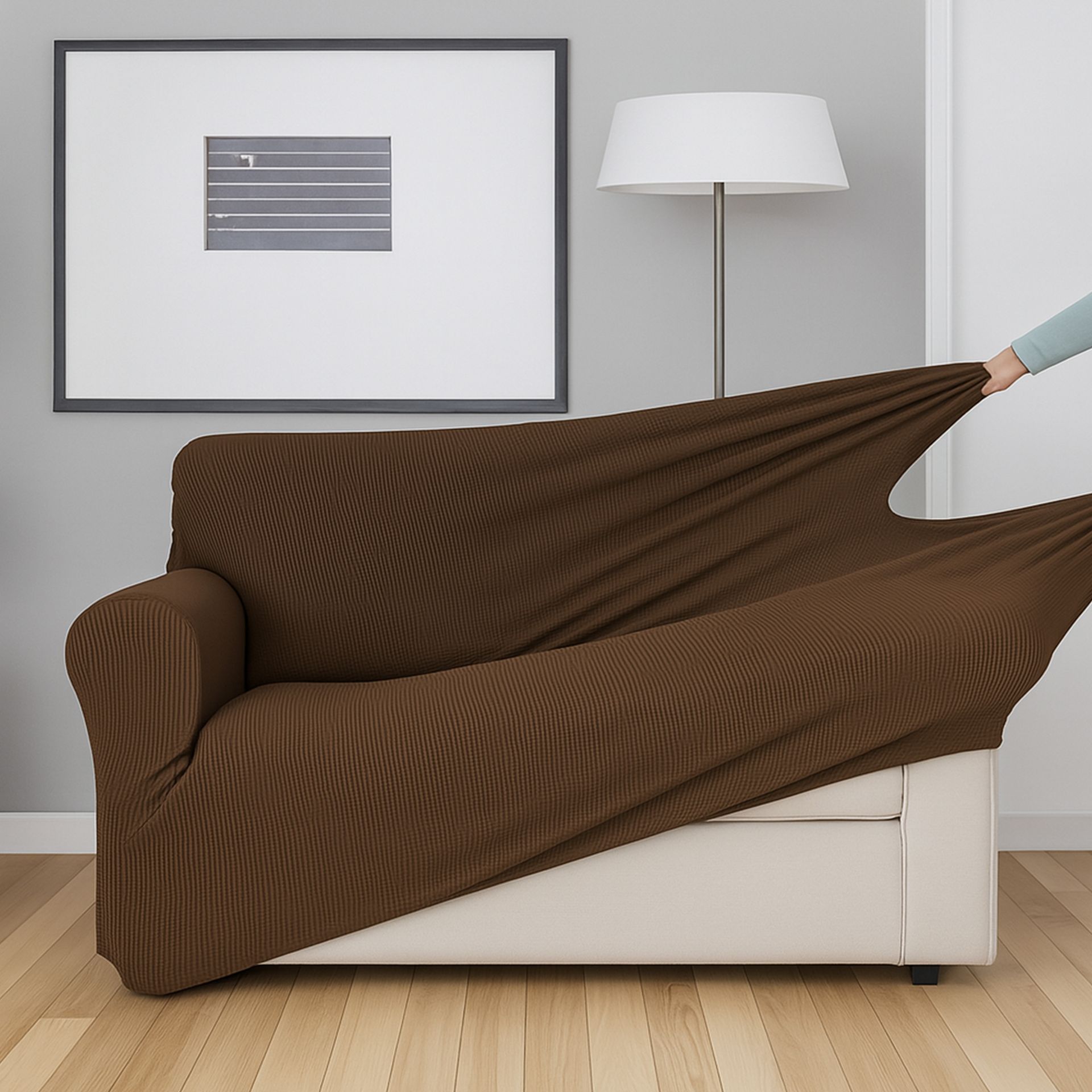 Juego de cubre salas ELÁSTICO BEIGE- CAMEL