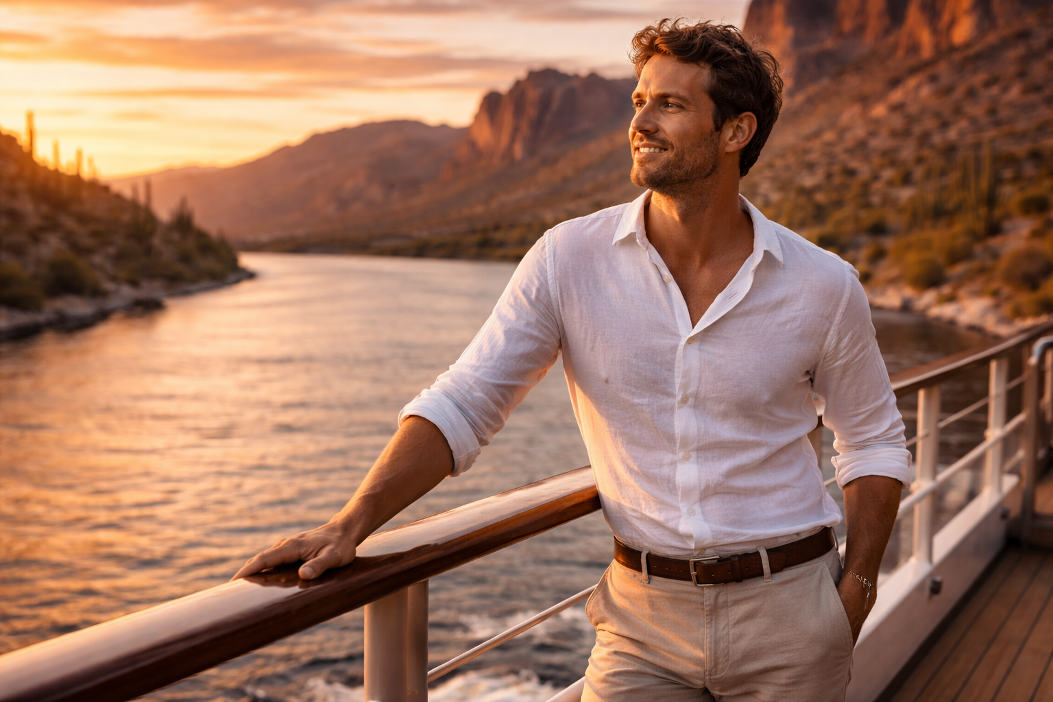 Man Sunset River View Boat Lifestyle Travel Man-sunset-river-view-boat-lifestyle-travel
