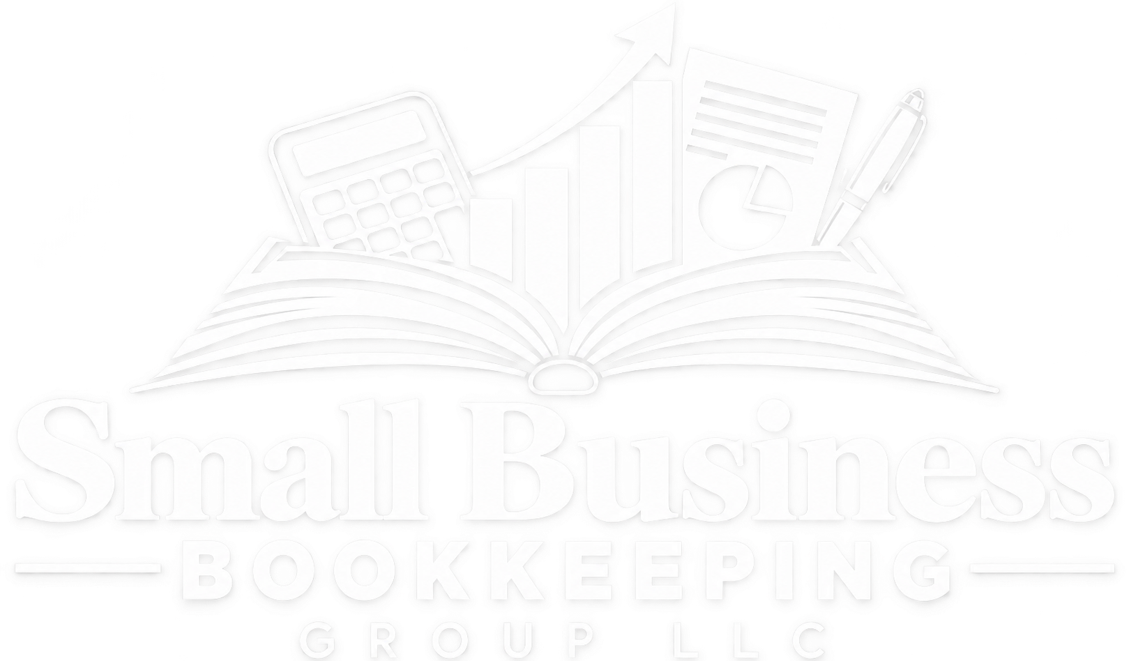 Faint logo of an open book with calculator and pen, reading “Small Business Bookkeeping”