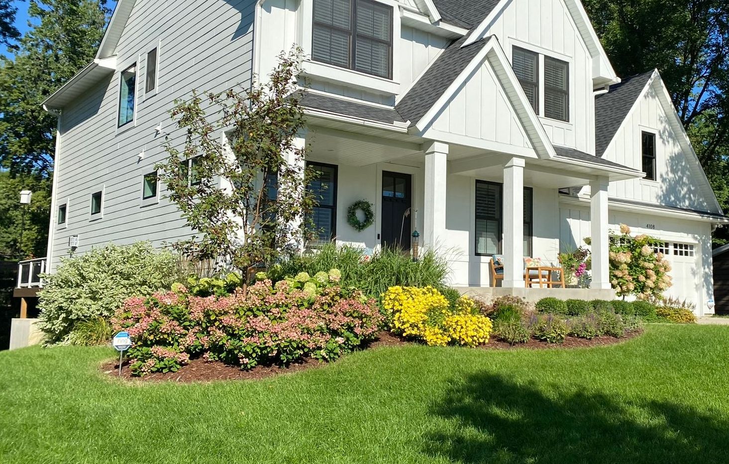 There is a fire pit in the middle of the patio.