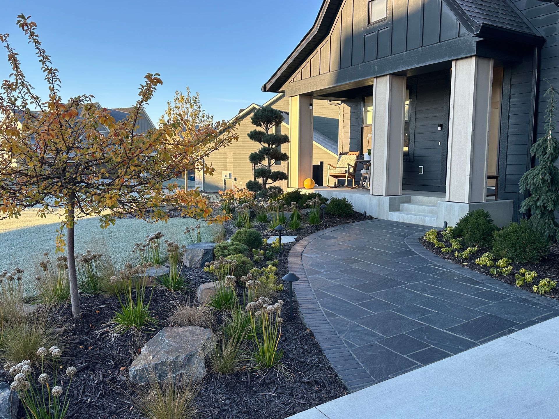 Very nice front yard landscaping in Maple Grove MN designed by KG Landscape