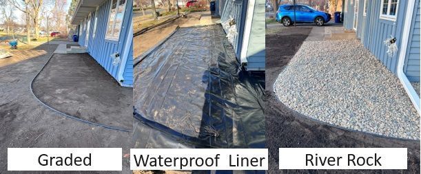 A collage of three pictures of a driveway with different types of waterproof liners.