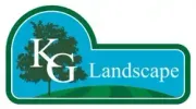 Logo for KG Landscape: Blue and green with tree and 