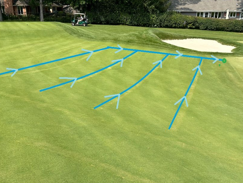 Example of drain tile highlighted in blue to show tiling grid and flow direction