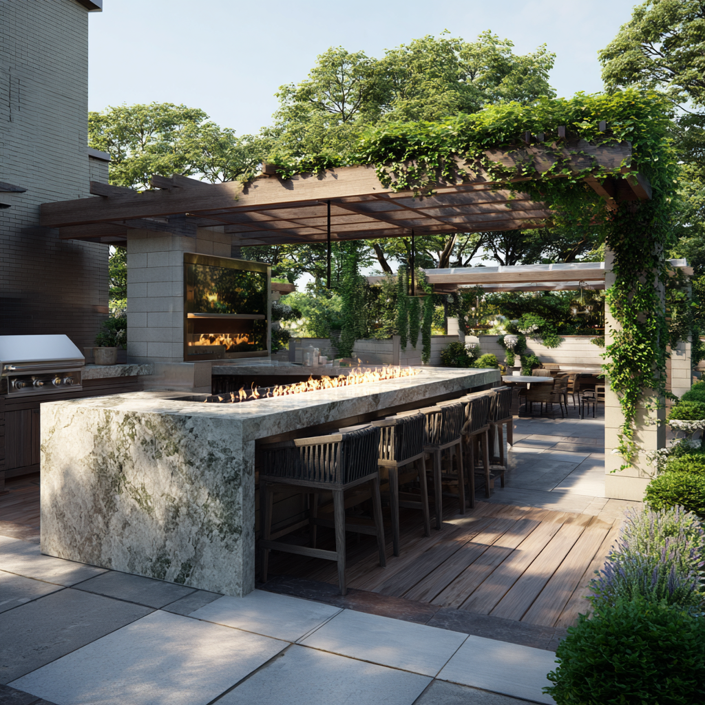 Pergola with outdoor kitchen in Minneapolis backyard perfect outdoor living space 