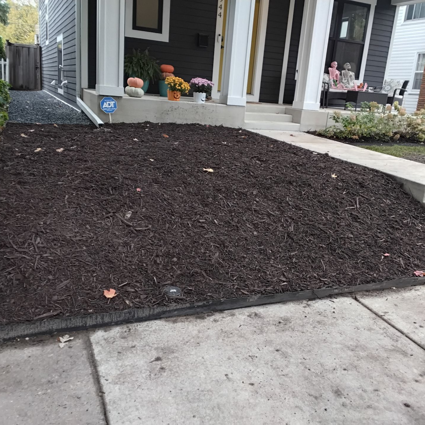 After: we installed mulch to replace what was disturbed during project and fixed edging along sidewalk