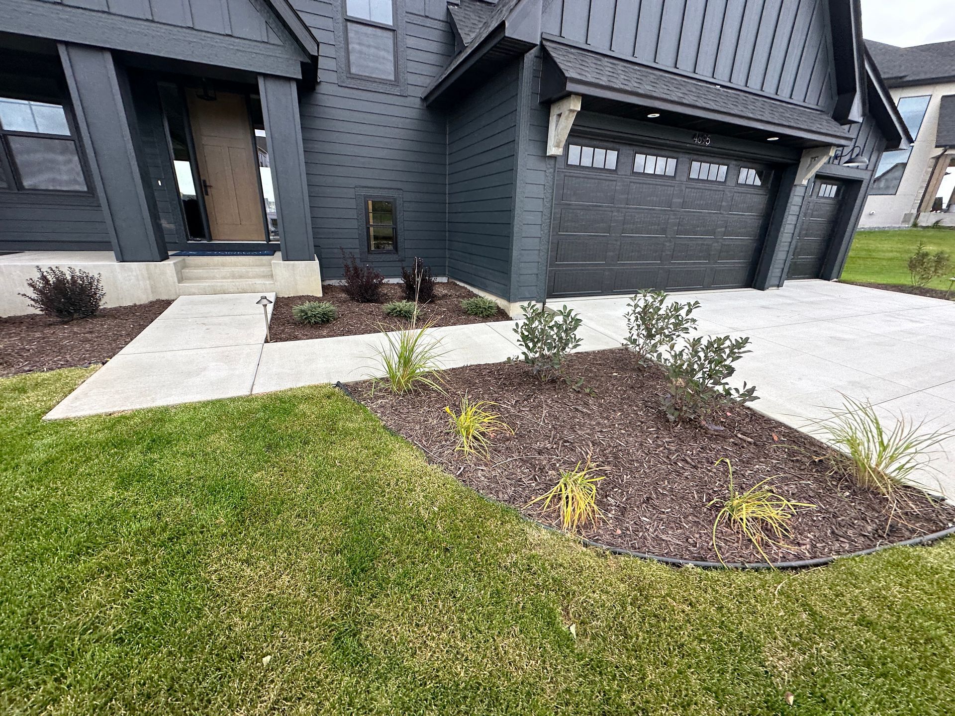 builder grade basic front yard landscaping with no special plants