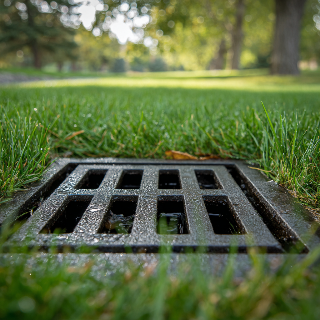 a metal catch basin drain in the yard