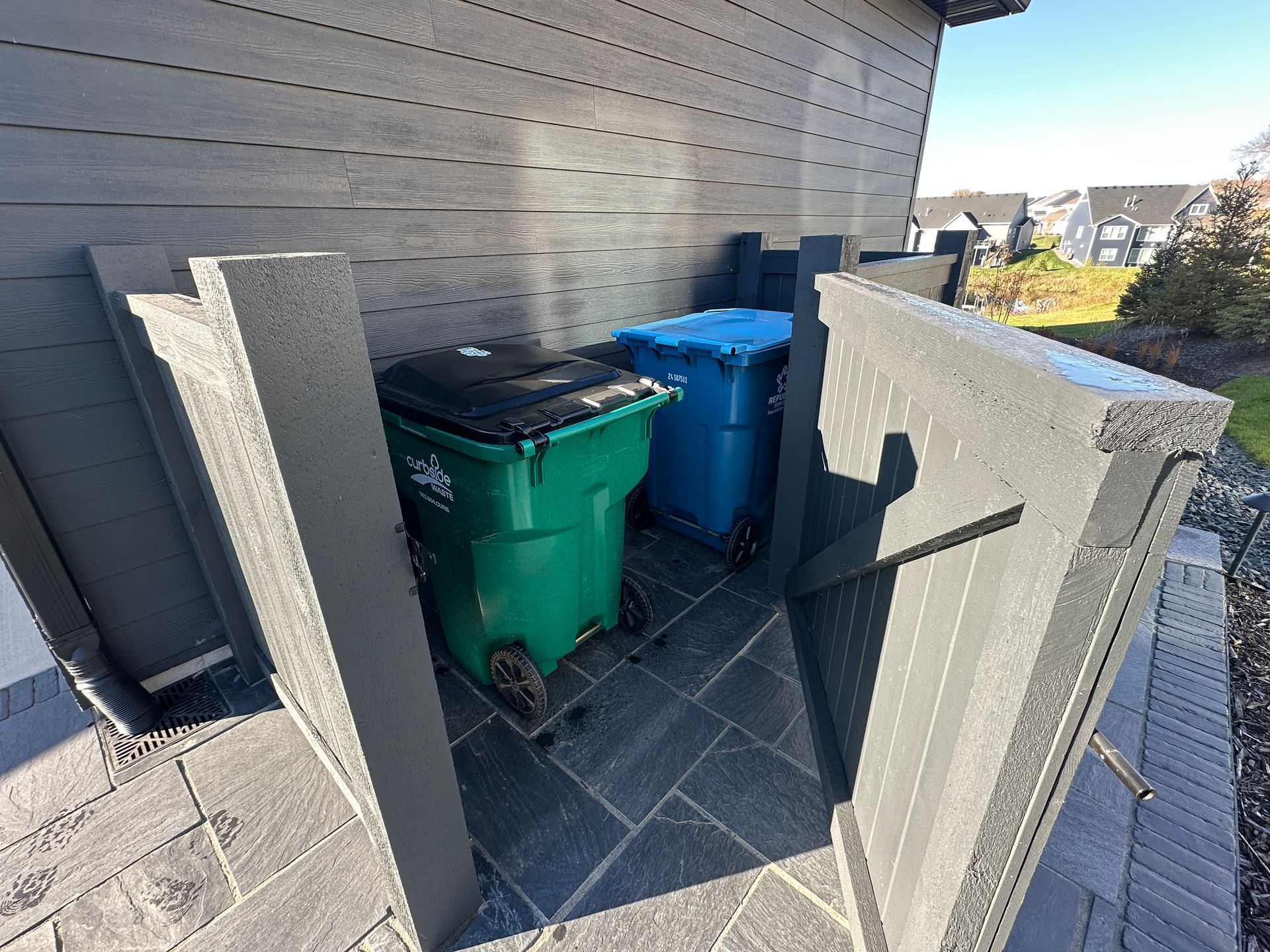 elevated design detail waist bin storage area
