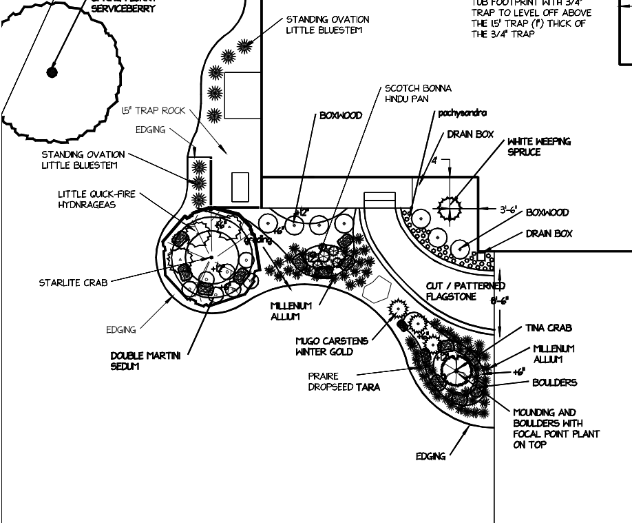 Diagram of landscaping plan for front yard.