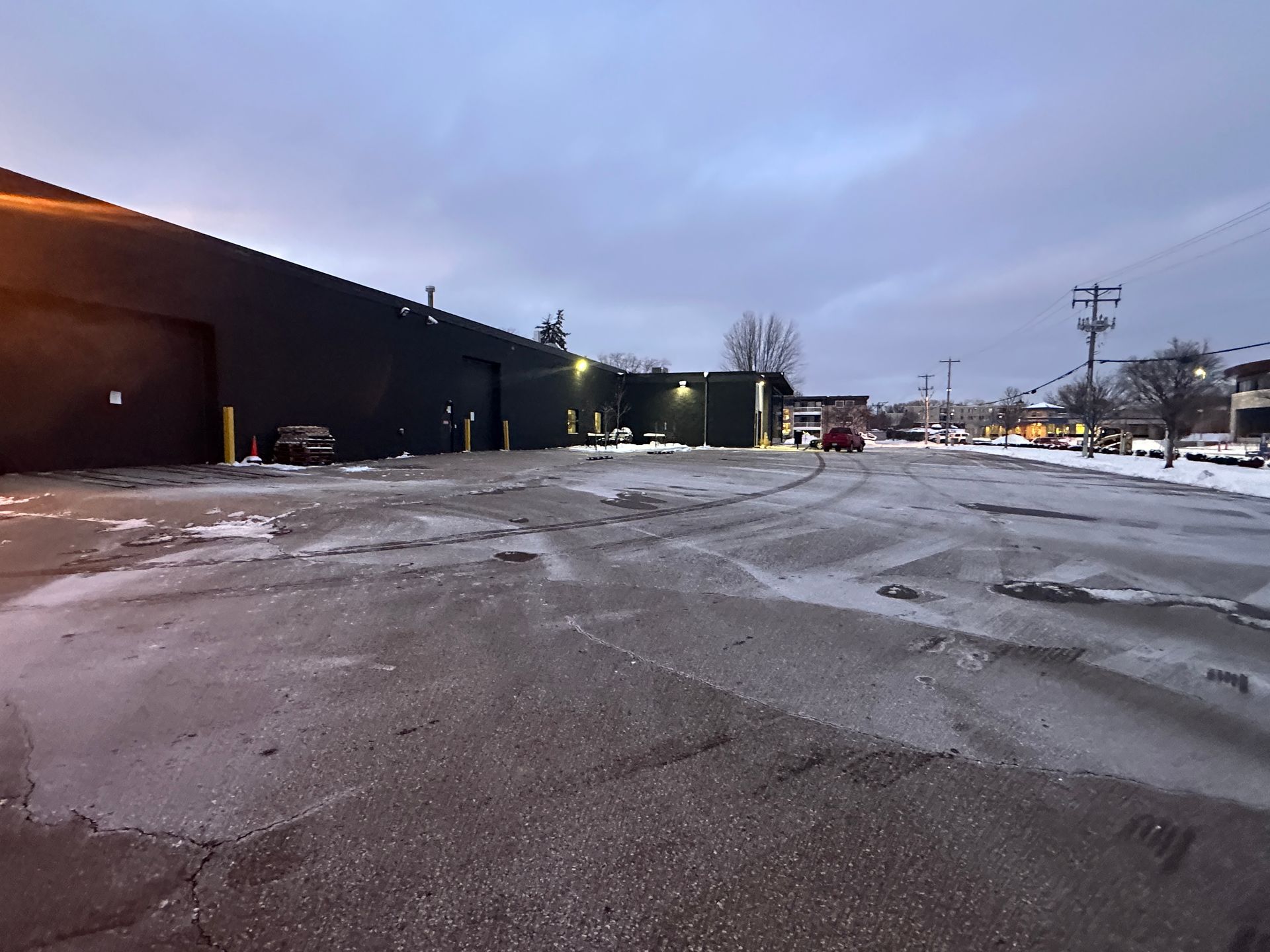 Perfectly shoveled entrance and loading area at a commercial building in Minnesota