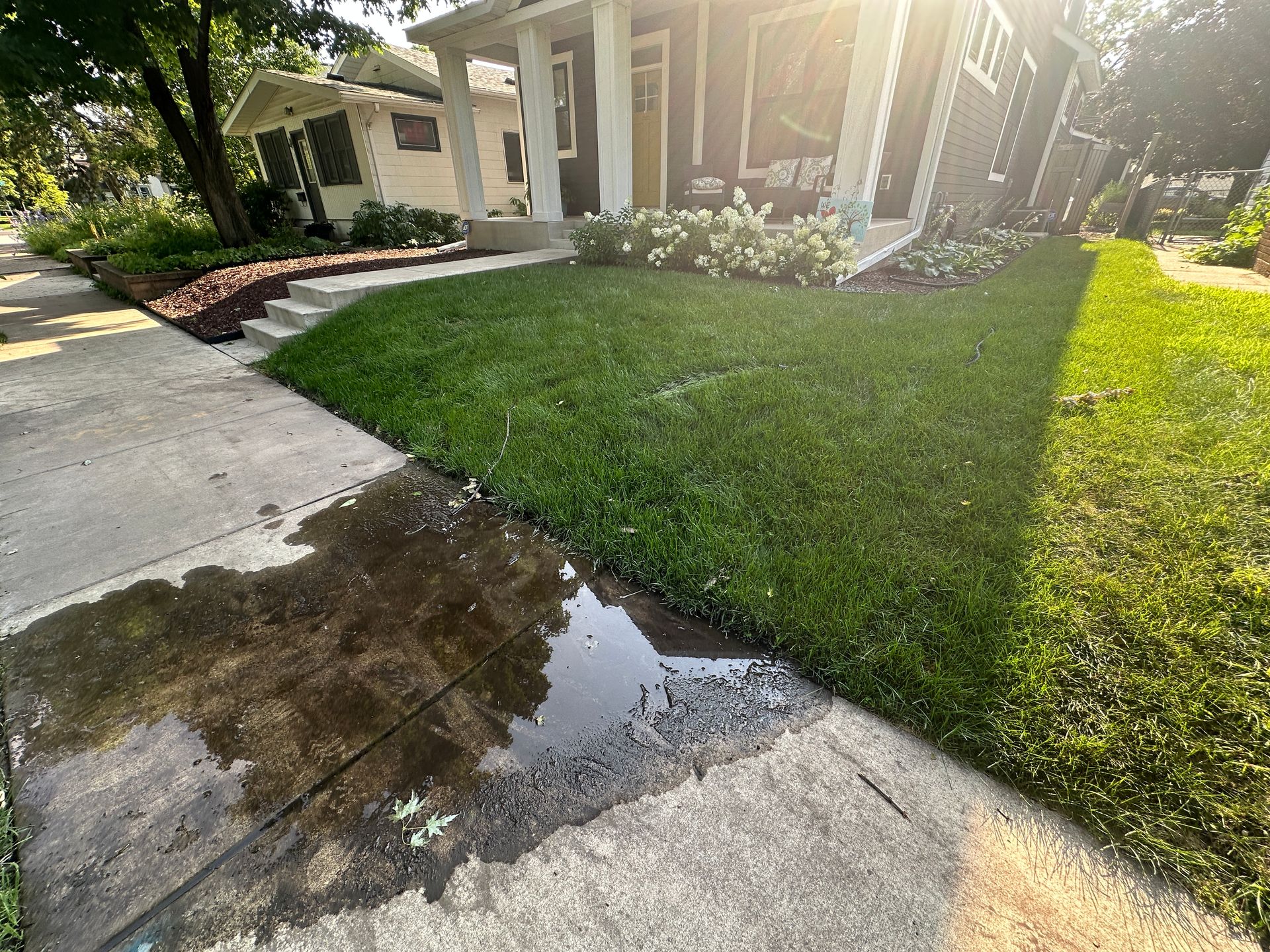 water pooling problem caused by a very active sump pump in South Minneapolis, MN