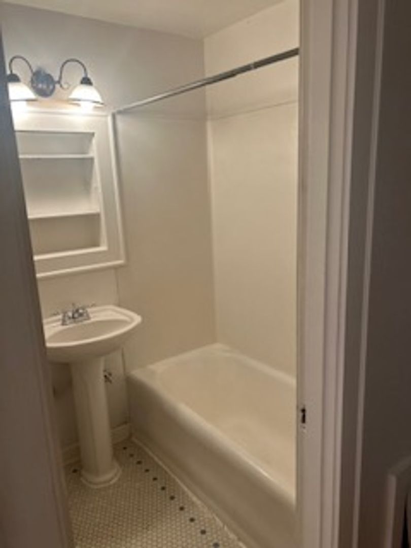 Bathroom of a unit at the Frederick's Apartments in Seattle, WA